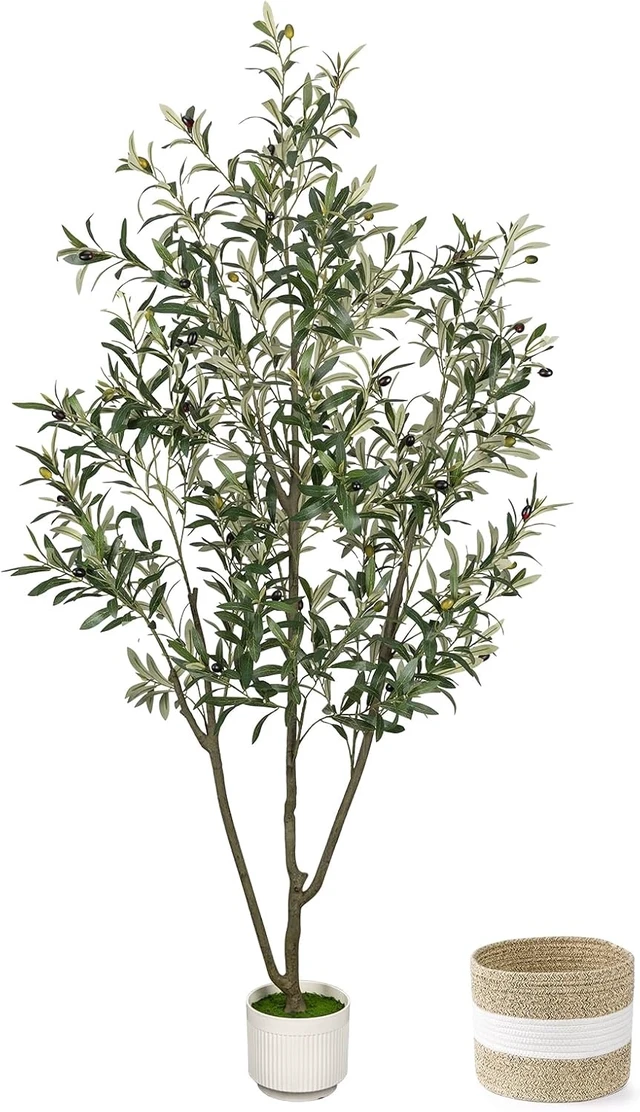 Main image of Artificial Olive Tree 6FT Faux Indoor with Planter&Cotton Basket