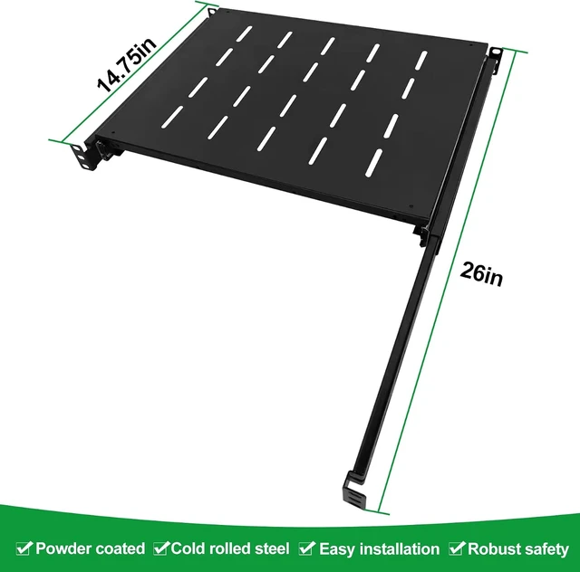 Alt view image 2 of 6 - GlobalRack 1U Sliding Shelf,14.75-26" Adjustable, Double-Sided, Soft-Close