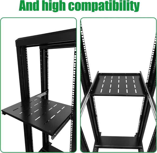 Alt view image 5 of 6 - GlobalRack 1U Sliding Shelf,14.75-26" Adjustable, Double-Sided, Soft-Close