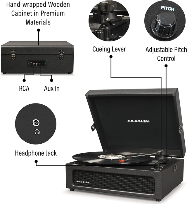 Alt view image 3 of 7 - CR8017B-BK Voyager Record Player, Black