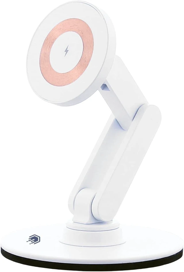 Main image of ClikDock Cell Phone Magnetic Wireless Charger Stand, 360° Spin, Aluminum Construction, Compatible with MagSafe Phones for iPhone & Andriod (White)