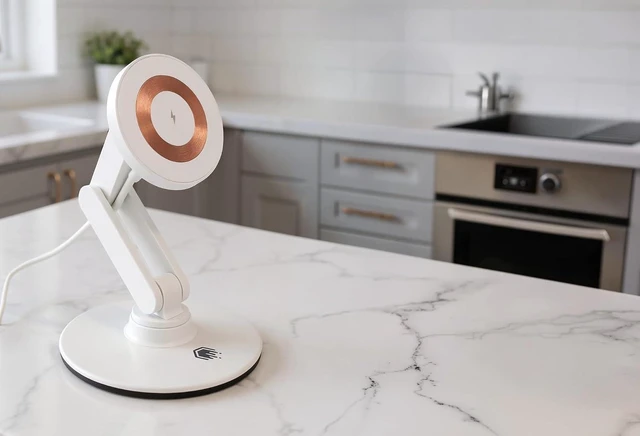 Alt view image 2 of 7 - ClikDock Cell Phone Magnetic Wireless Charger Stand, 360° Spin, Aluminum Construction, Compatible with MagSafe Phones for iPhone & Andriod (White)