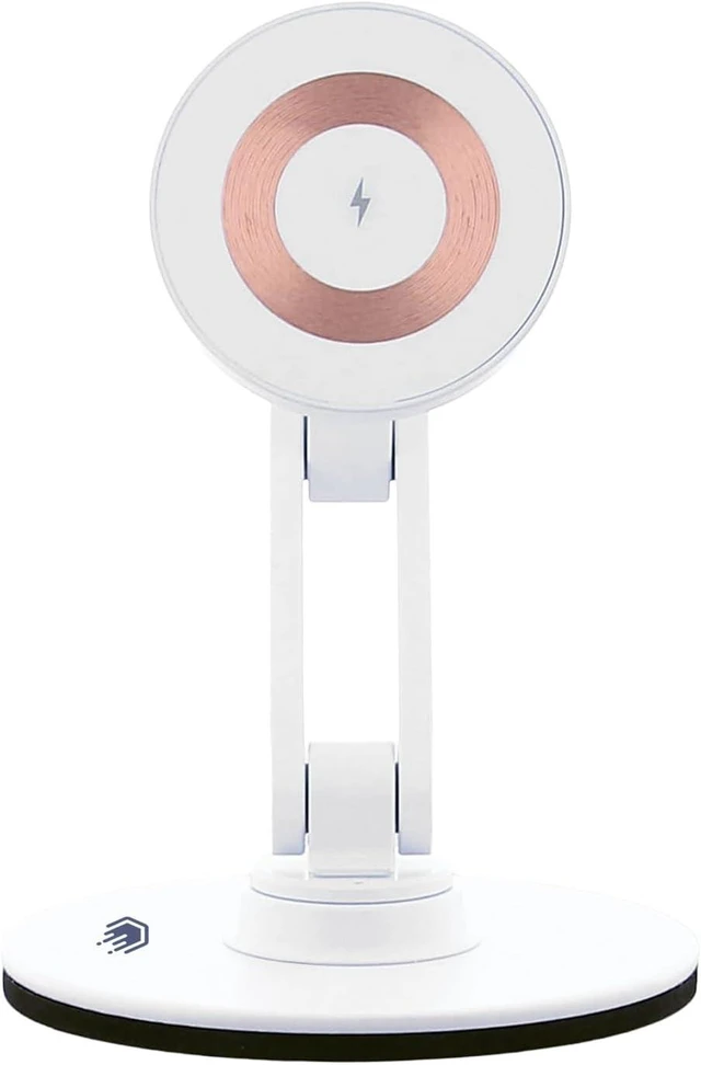 Alt view image 3 of 7 - ClikDock Cell Phone Magnetic Wireless Charger Stand, 360° Spin, Aluminum Construction, Compatible with MagSafe Phones for iPhone & Andriod (White)