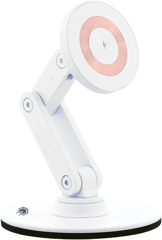 Alt view image 4 of 7 - ClikDock Cell Phone Magnetic Wireless Charger Stand, 360° Spin, Aluminum Construction, Compatible with MagSafe Phones for iPhone & Andriod (White)