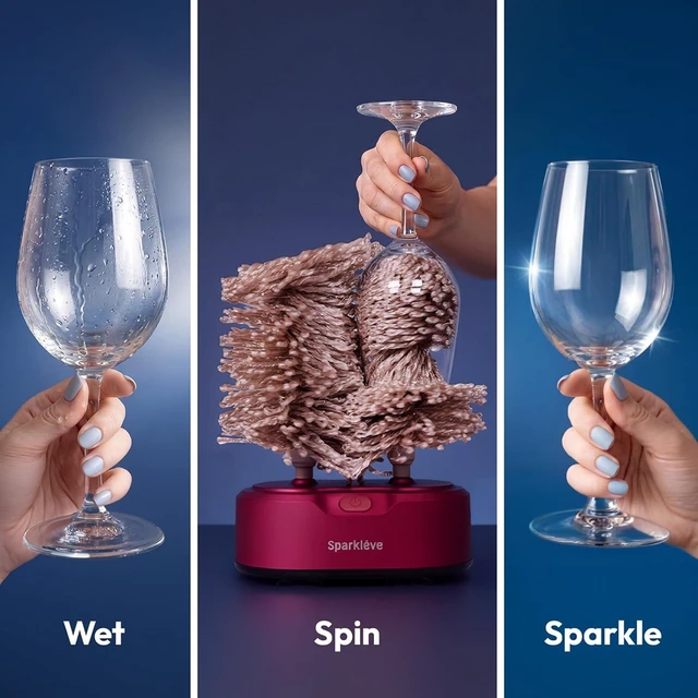 Alt view image 6 of 7 - Home Glassware Polisher, World's First Affordable Spinning Glass Polisher, 600 RPM Dries, Polishes, All Glasses, Wine, Bar, Drinking, Wet Glass and Spin For Sparkling Glassware, Black, Classic Matte