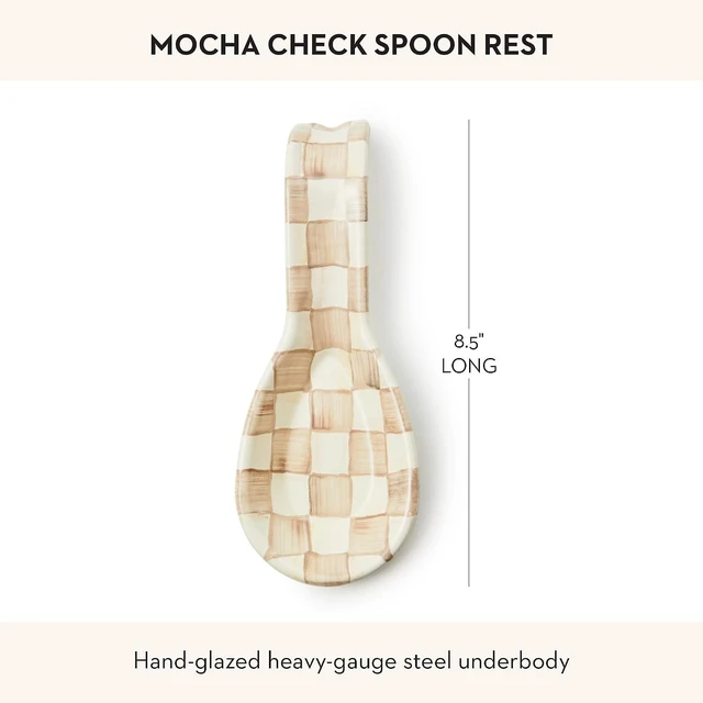 Alt view image 3 of 5 - Enamel Spoon Rest, Brown-and-White Mocha Check