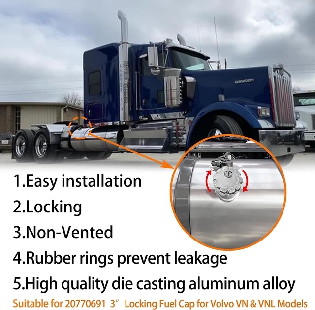 Alt view image 5 of 7 - 2Pcs 20770691 3 Locking Fuel Cap, Truck Fuel Tank Cap Fit For Volvo VN & VNL Heavy Duty Trucks Models, OEM S-23949 20511590 VOL20770691 Fuel Tank Cap (Aluminum)