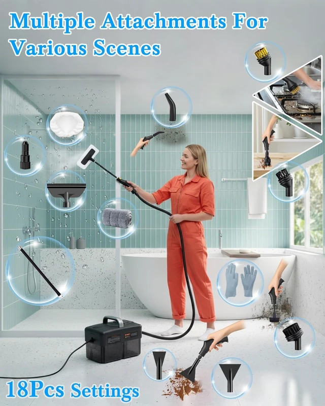 Alt view image 7 of 7 - Steam Cleaner for Home - 1600ML Water Tank 15s Heat-Up Portable Steamer for Cleaning, 6 Level Adjustable, 2500W, 45PSI, 250°F Steam, Handheld Steam Cleaner for Car Detailing, Grease, Tile,Grout
