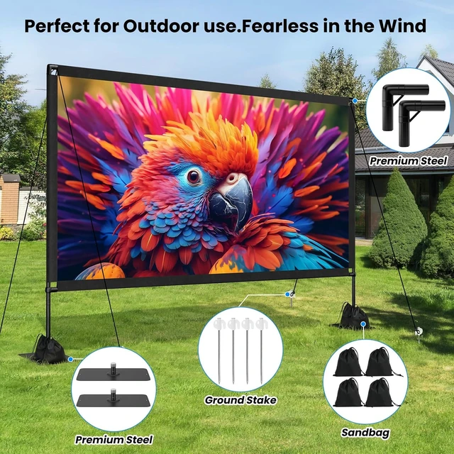 Alt view image 6 of 7 - 120inch Projector Screen with Stand: Portable Projector Screen Outdoor Indoor Front/Rear16:9 4K HD with Carry Bag Sandbag- Movie Screen for Backyard Moive Night, Camping, Theater