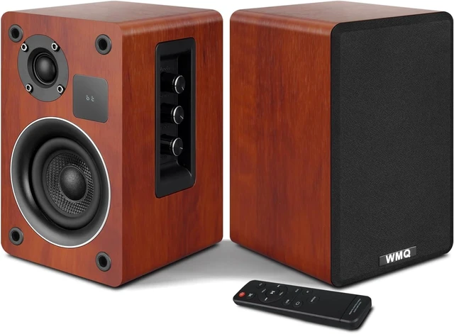 Main image of Powered Bluetooth 5.3 Bookshelf Speakers with Remote & LED Display, 3.5" Carbon Fiber Woofer, RCA AUX Input, Wooden Wired Wireless Speakers for Turntable, PC, TV, Gaming, Brown