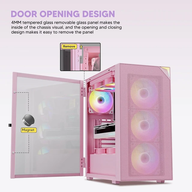 Alt view image 2 of 7 - Pink AL800 Mid Tower ATX Gaming PC Computer Case