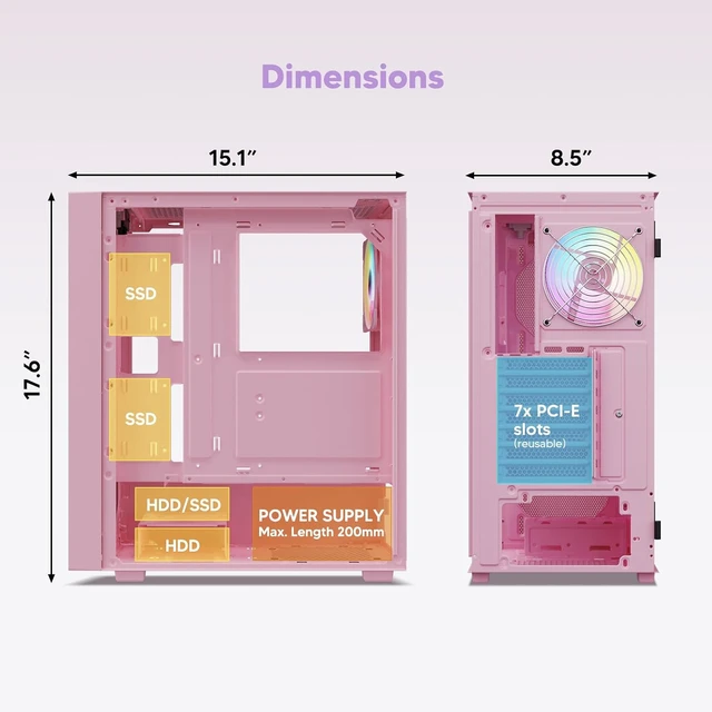 Alt view image 4 of 7 - Pink AL800 Mid Tower ATX Gaming PC Computer Case