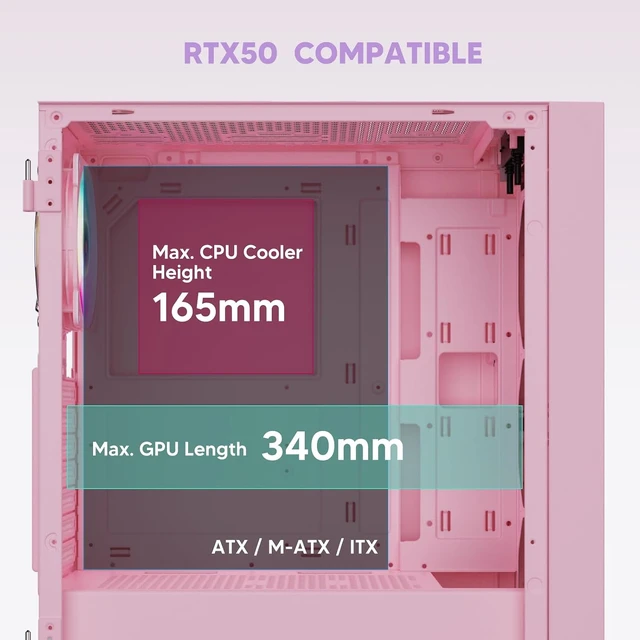 Alt view image 5 of 7 - Pink AL800 Mid Tower ATX Gaming PC Computer Case