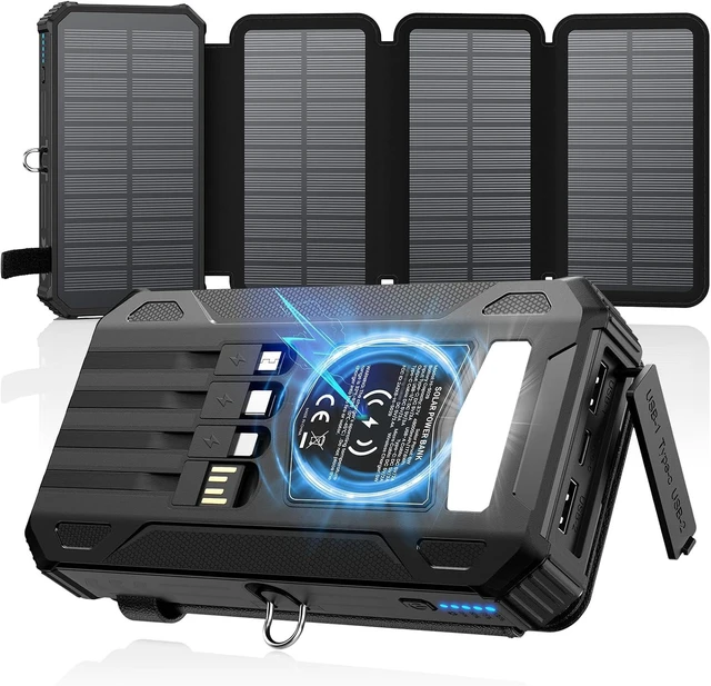 Main image of Solar Power Bank 48000mAh Built in 4 Cables, Wireless Portable Charger