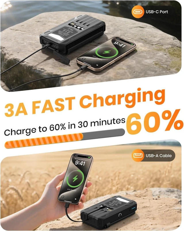 Alt view image 4 of 7 - Solar Power Bank 48000mAh Built in 4 Cables, Wireless Portable Charger