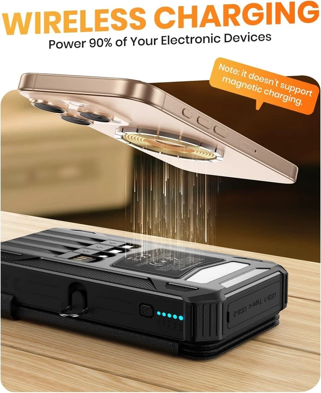 Alt view image 5 of 7 - Solar Power Bank 48000mAh Built in 4 Cables, Wireless Portable Charger