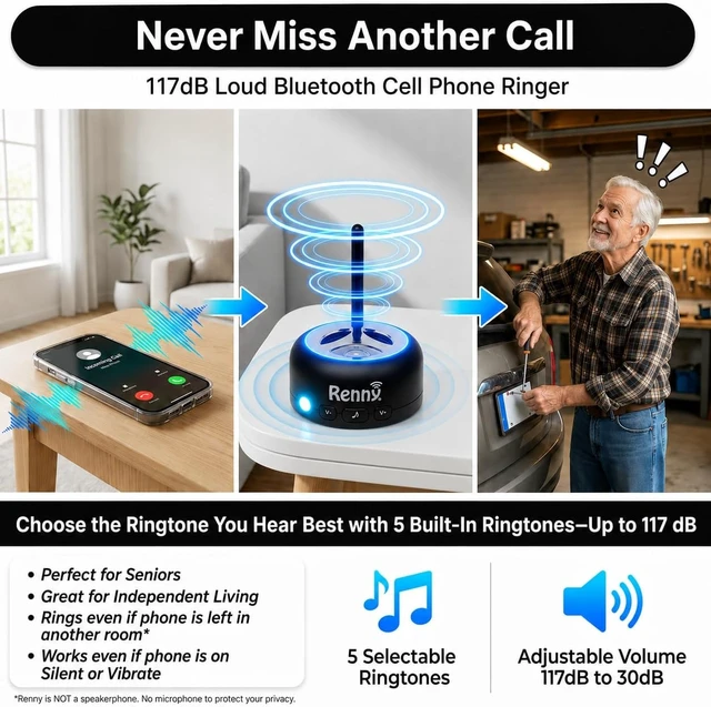 Alt view image 2 of 7 - Loud Cell Phone Ringer Amplifier & LED Flasher, 117 dB, Bluetooth