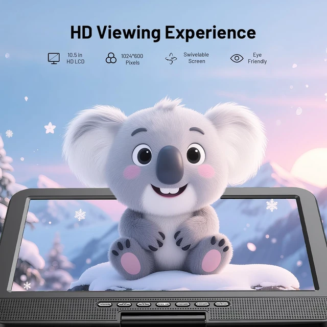 Alt view image 2 of 7 - 12.5" Portable DVD Player with 10.5" HD Swivel Screen, Black