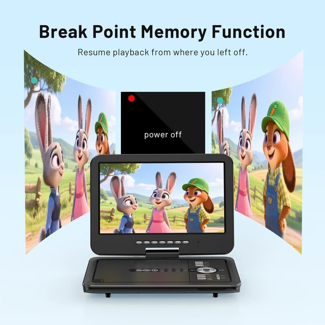Alt view image 4 of 7 - 12.5" Portable DVD Player with 10.5" HD Swivel Screen, Black