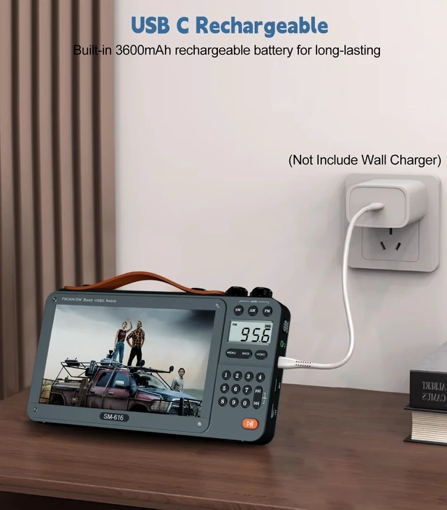 Alt view image 7 of 7 - 720P 7Inch Screen AM FM Movie Video Radio with Bluetooth Speaker, Rechargeable Digital Shortwave MP3 MP4 Player Radio, Support USB/Micro SD Card, Loud Speaker and Headphone Jack (NO TV)