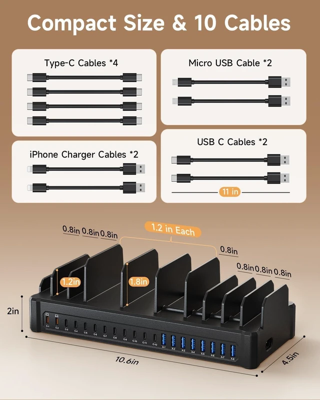 Alt view image 5 of 6 - 20-Port 600W Charging Station for Multiple Devices with 10 Cables
