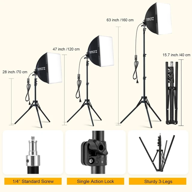 Alt view image 4 of 7 - 2Pack Professional Softbox Lighting Kit, 16'' x 16'' Studio Lights with 85W 2700-6500K E27 LED Bulbs, Continuous Lighting for Photography/Video Recording/Live Streaming