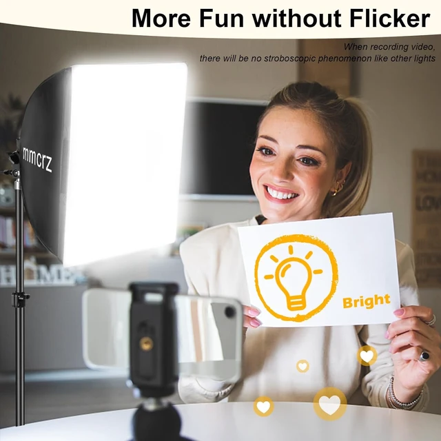 Alt view image 6 of 7 - 2Pack Professional Softbox Lighting Kit, 16'' x 16'' Studio Lights with 85W 2700-6500K E27 LED Bulbs, Continuous Lighting for Photography/Video Recording/Live Streaming