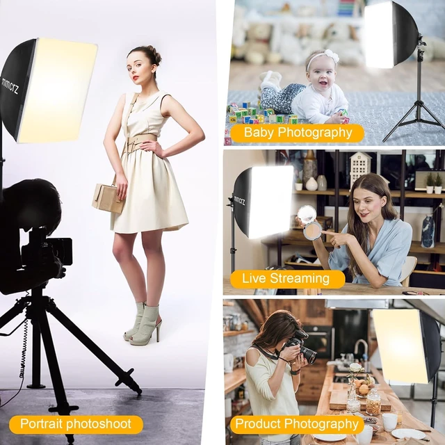 Alt view image 7 of 7 - 2Pack Professional Softbox Lighting Kit, 16'' x 16'' Studio Lights with 85W 2700-6500K E27 LED Bulbs, Continuous Lighting for Photography/Video Recording/Live Streaming