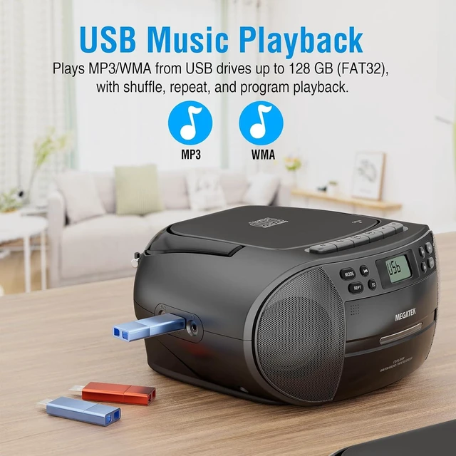 Alt view image 7 of 7 - Portable CD/Cassette Player Boombox with Bluetooth & AM/FM Radio