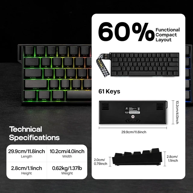 Alt view image 4 of 7 - Aula Mini60 HE PRO Wireless Hall Effect Gaming Keyboard, 4000mAh