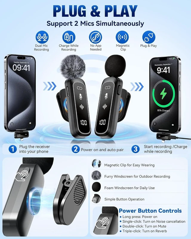 Alt view image 2 of 7 - Vlogging Kit for iPhone/Android, TikTok YouTube Starter Kit for Video Recording with Magnetic Wireless Microphone, Full Size Camera Tripod, Table Tripod, RGB Fill Light, Content Creator Essentials