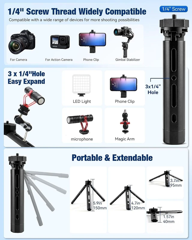 Alt view image 5 of 7 - Vlogging Kit for iPhone/Android, TikTok YouTube Starter Kit for Video Recording with Magnetic Wireless Microphone, Full Size Camera Tripod, Table Tripod, RGB Fill Light, Content Creator Essentials