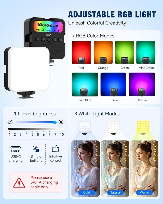 Alt view image 6 of 7 - Vlogging Kit for iPhone/Android, TikTok YouTube Starter Kit for Video Recording with Magnetic Wireless Microphone, Full Size Camera Tripod, Table Tripod, RGB Fill Light, Content Creator Essentials