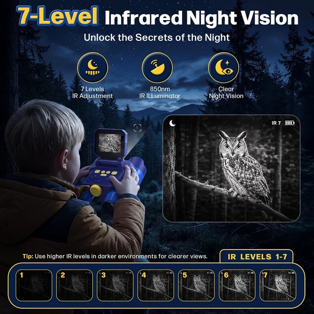 Alt view image 4 of 7 - Binoculars for Kids with Night Vision Camera, 2.4 IPS Screen Kids Telescope