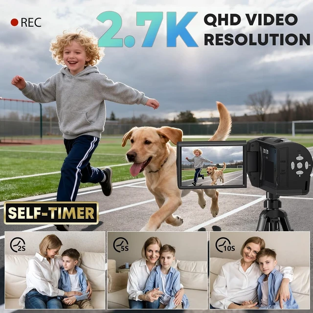 Alt view image 2 of 7 - 2.7K Video Camera Camcorder QHD 56MP YouTube Vlogging Camera