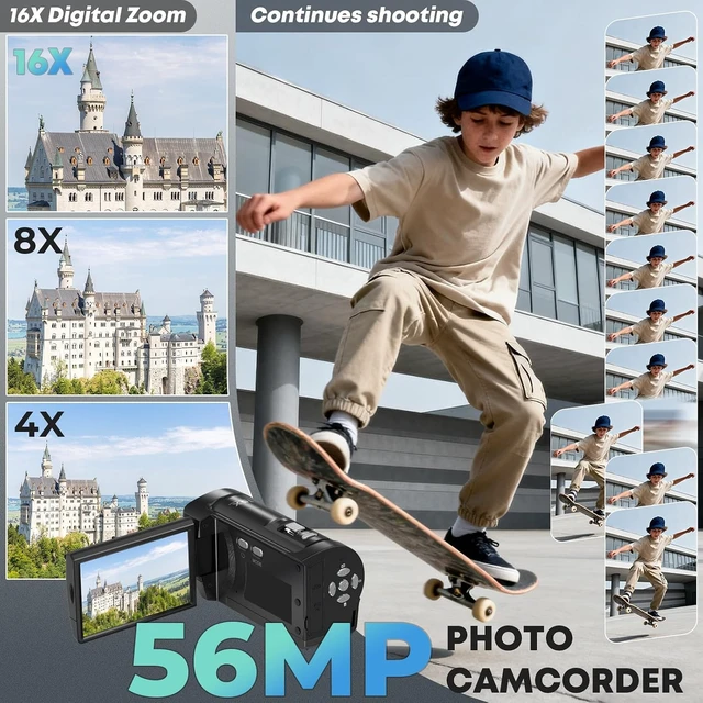 Alt view image 3 of 7 - 2.7K Video Camera Camcorder QHD 56MP YouTube Vlogging Camera