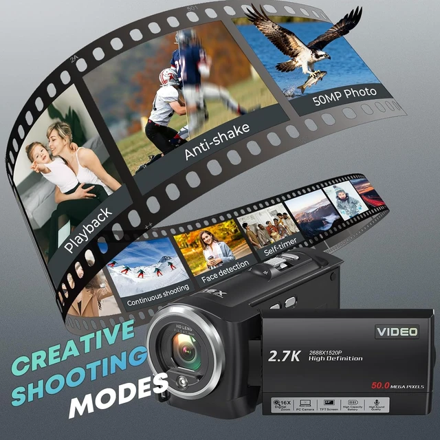 Alt view image 4 of 7 - 2.7K Video Camera Camcorder QHD 56MP YouTube Vlogging Camera