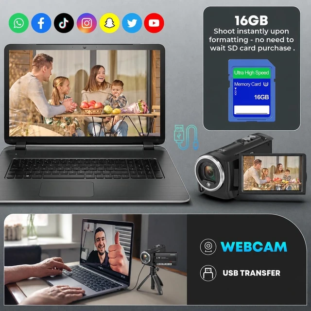 Alt view image 7 of 7 - 2.7K Video Camera Camcorder QHD 56MP YouTube Vlogging Camera