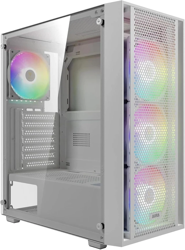 Main image of White ATX Mid Tower Gaming Computer PC Case with Side Tempered Glass, Preinstalled 4X 120mm ARGB Fans, Support Up to 6X 120mm Fans, 360mm AIO/Radiator, 340mm GPU/VGA, 160mm CPU Air Cooler