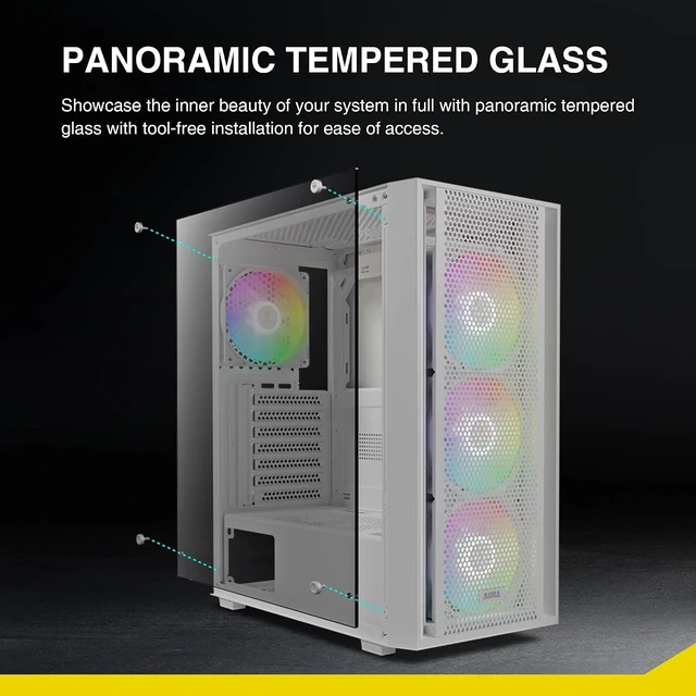 Alt view image 7 of 7 - White ATX Mid Tower Gaming Computer PC Case with Side Tempered Glass, Preinstalled 4X 120mm ARGB Fans, Support Up to 6X 120mm Fans, 360mm AIO/Radiator, 340mm GPU/VGA, 160mm CPU Air Cooler