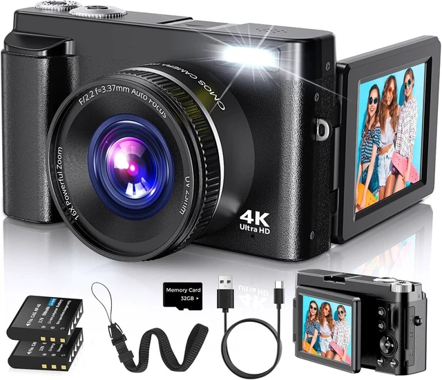 Main image of 4K Digital Camera for Photography Autofocus, 2026 Latest 48MP Vlogging Camera for YouTube with SD Card, 2 Batteries, 3" 180°Flip Screen Compact Travel Camera for Teens with 16X Zoom,Black