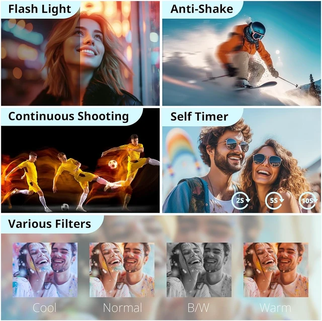 Alt view image 4 of 7 - 4K Digital Camera for Photography Autofocus, 2026 Latest 48MP Vlogging Camera for YouTube with SD Card, 2 Batteries, 3" 180°Flip Screen Compact Travel Camera for Teens with 16X Zoom,Black
