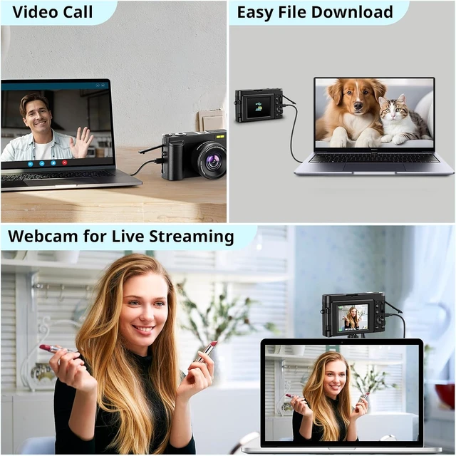 Alt view image 6 of 7 - 4K Digital Camera for Photography Autofocus, 2026 Latest 48MP Vlogging Camera for YouTube with SD Card, 2 Batteries, 3" 180°Flip Screen Compact Travel Camera for Teens with 16X Zoom,Black