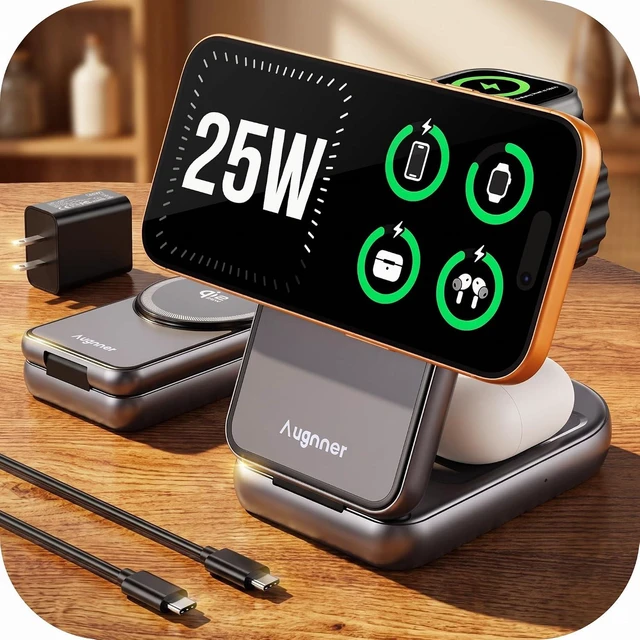 Alt view image 2 of 7 - Qi2.2 25W Travel Charger 3 in 1 Foldable Magnetic Wireless Charging Station