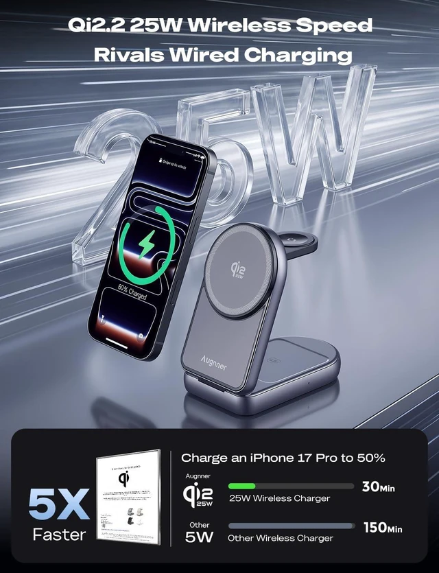 Alt view image 3 of 7 - Qi2.2 25W Travel Charger 3 in 1 Foldable Magnetic Wireless Charging Station