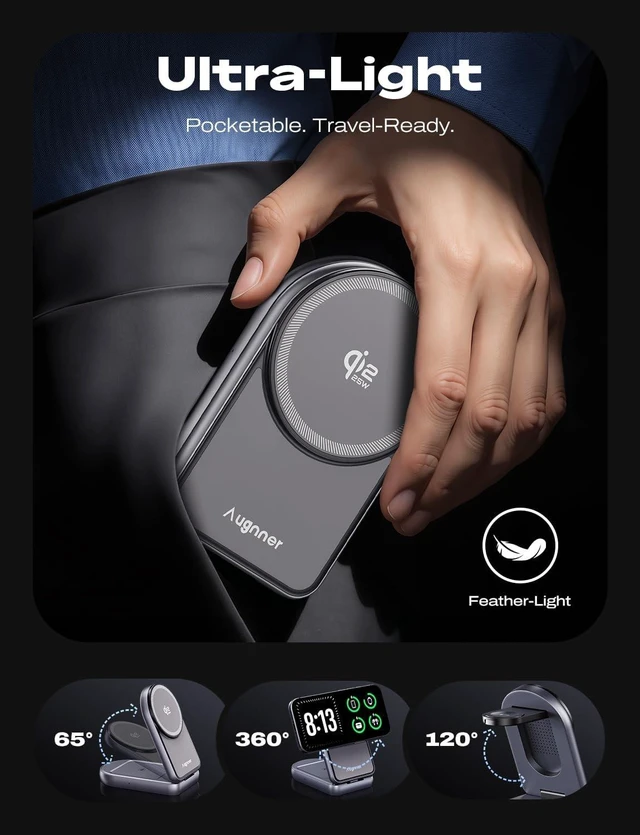 Alt view image 7 of 7 - Qi2.2 25W Travel Charger 3 in 1 Foldable Magnetic Wireless Charging Station