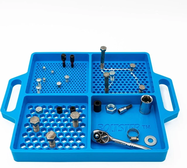 Main image of Flexible Silicone Tool Tray, Non Slip Organizer for Bolts, Screws, Fasteners and Parts, Heat and Chemical Resistant, for Garage, Automotive, Workshop & DIY - Blue