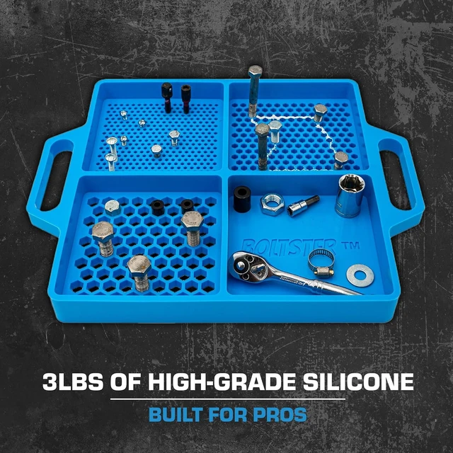 Alt view image 2 of 7 - Flexible Silicone Tool Tray, Non Slip Organizer for Bolts, Screws, Fasteners and Parts, Heat and Chemical Resistant, for Garage, Automotive, Workshop & DIY - Blue