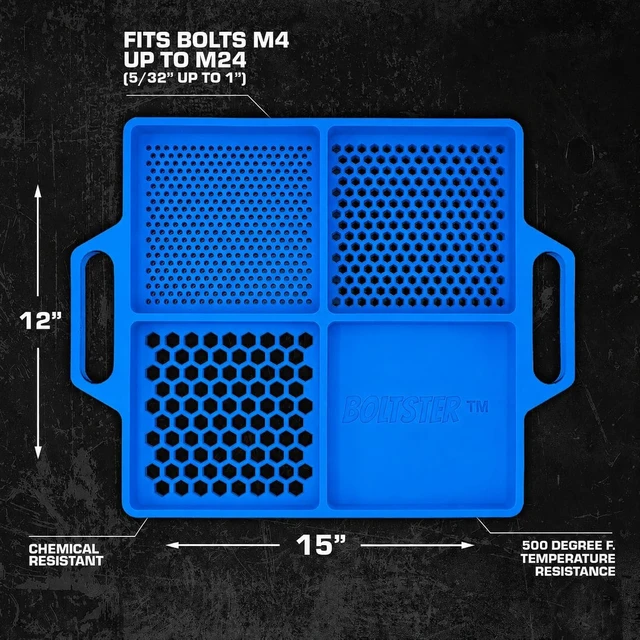 Alt view image 3 of 7 - Flexible Silicone Tool Tray, Non Slip Organizer for Bolts, Screws, Fasteners and Parts, Heat and Chemical Resistant, for Garage, Automotive, Workshop & DIY - Blue