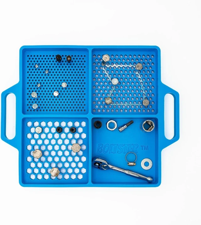 Alt view image 4 of 7 - Flexible Silicone Tool Tray, Non Slip Organizer for Bolts, Screws, Fasteners and Parts, Heat and Chemical Resistant, for Garage, Automotive, Workshop & DIY - Blue
